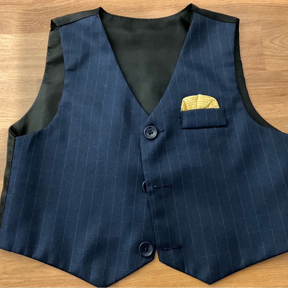 Elegant Navy Pinstripe Toddler Vest with Gold Accent